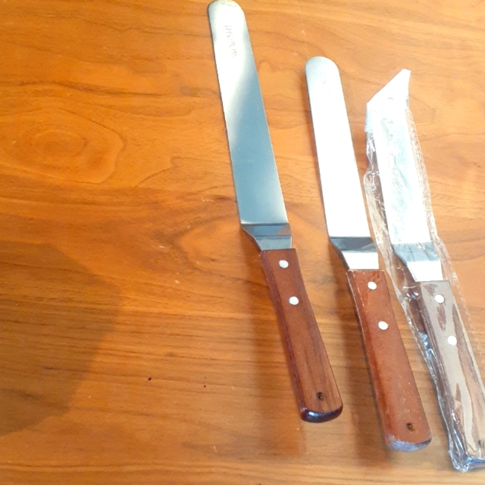 3 Pc Stainless steel Spatula Tool Set Cake baking Solid Wood